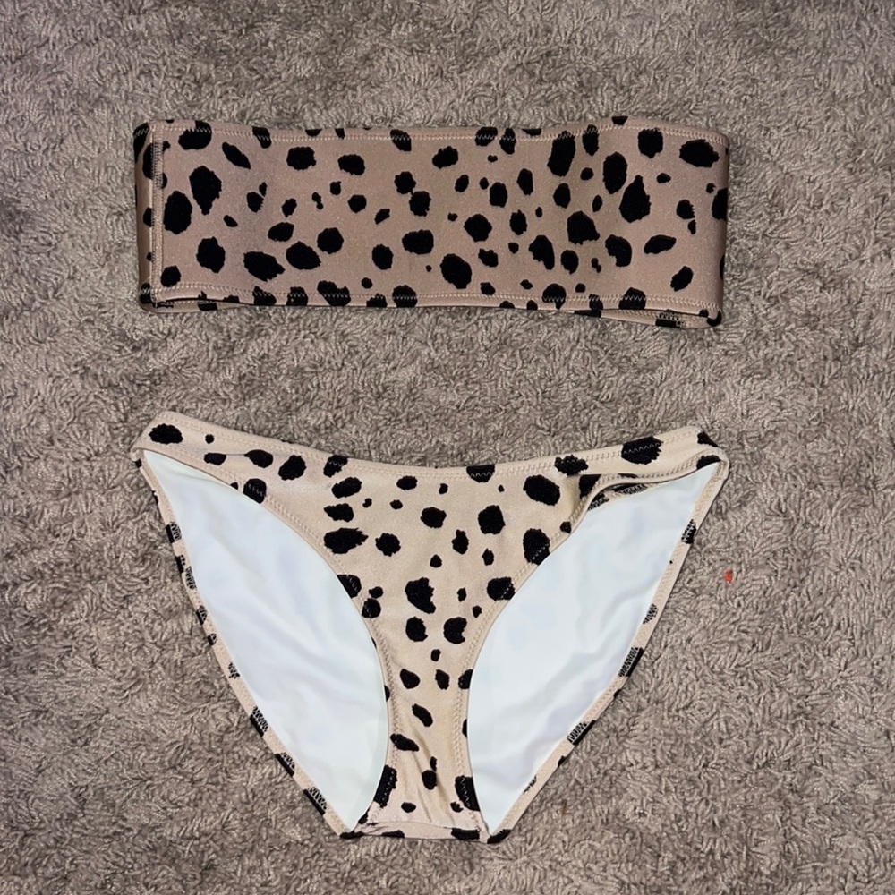 leopard print strapless triangl bikini set